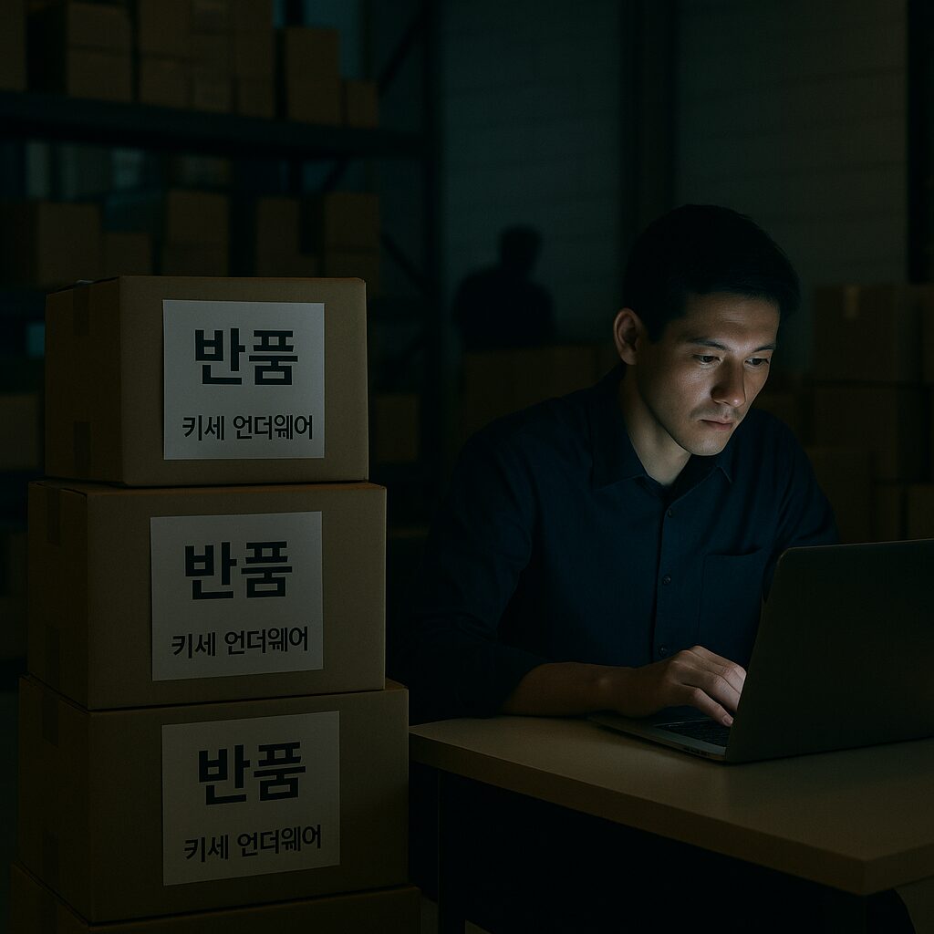 반품 처리로 인한 야근 장면 – AI 생성 이미지